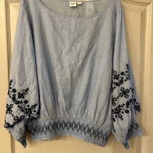 GAP Women's Blue Embroidered Top